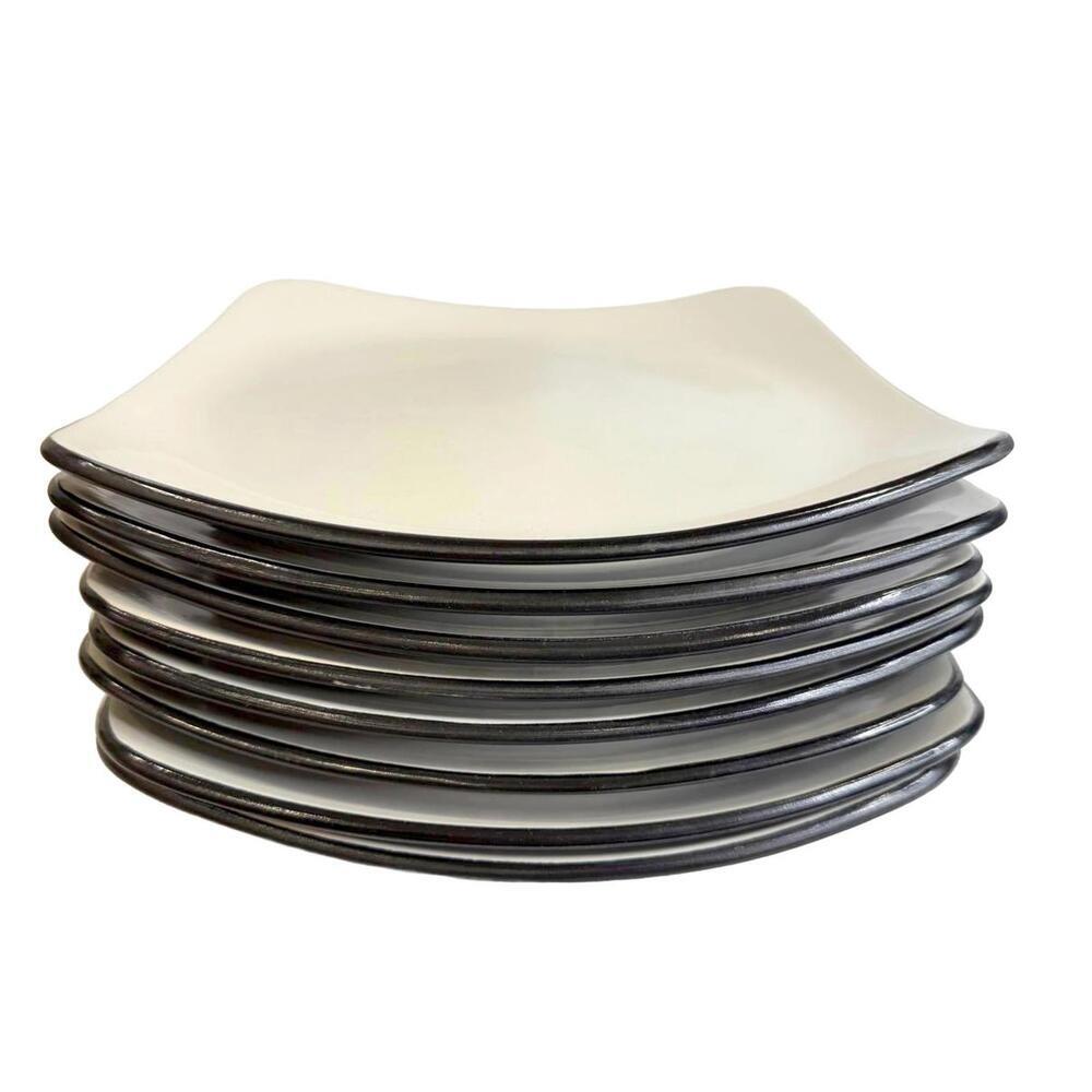 Set of 2 Vintage Solid Corelle Hearthstone Stoneware 11.5 in Plates Black Cream